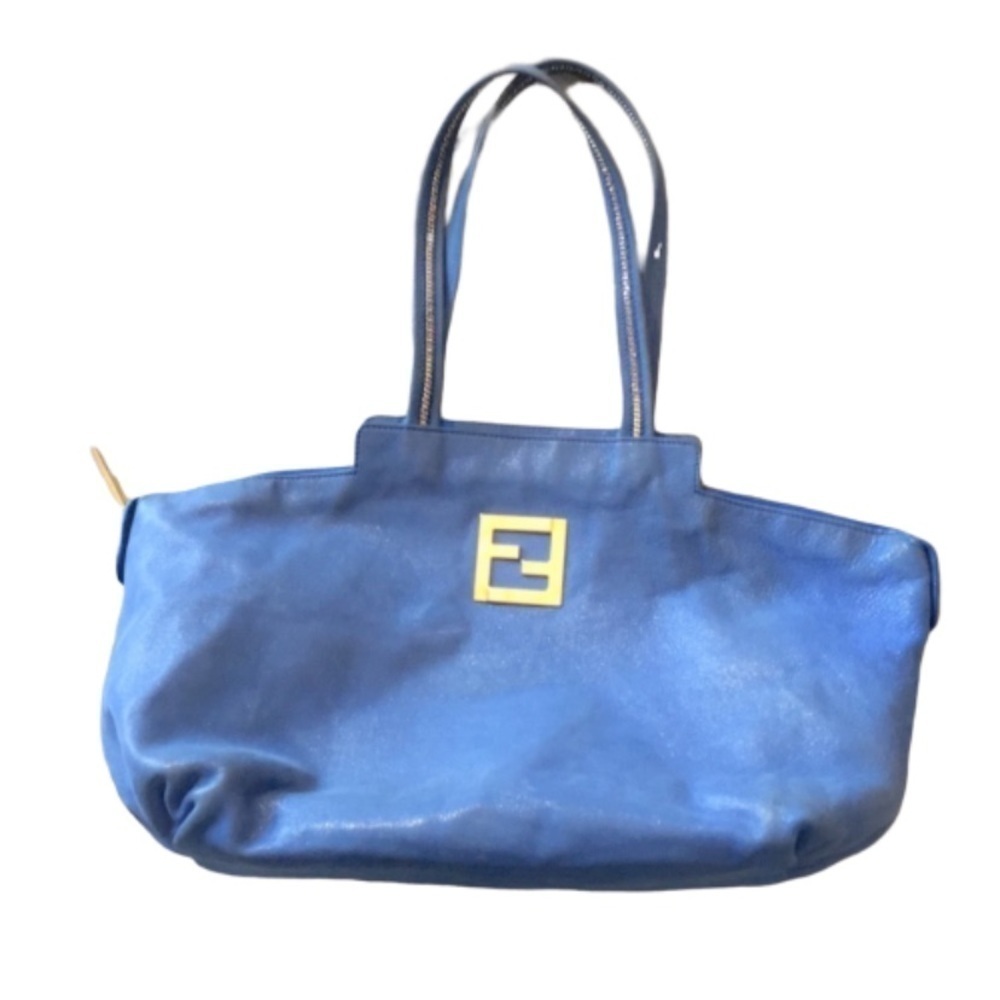 Fendi jumbo Blue suede shoulder bag authentic Metallic Nubuck Chains Tote - Picture 2 of 10